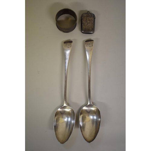 76 - A pair of George III silver Old English pattern serving spoons, by Mary & Elizabeth Sumner, Lond... 