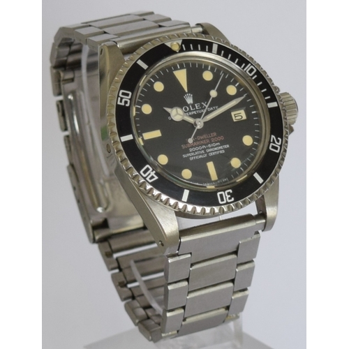 201 - A rare circa 1967 Rolex Sea-Dweller Submariner 'Double Red' gentleman's wristwatch, patent pending c...