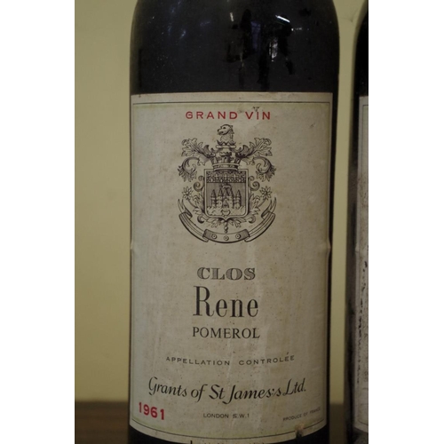 521 - Two bottles of Clos Rene Pomerol 1961, Grants of St James. (2)