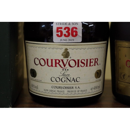 536 - Two 68cl bottles of Courvoisier cognac, comprising VSOP and three star luxe, each in card box. (2)... 