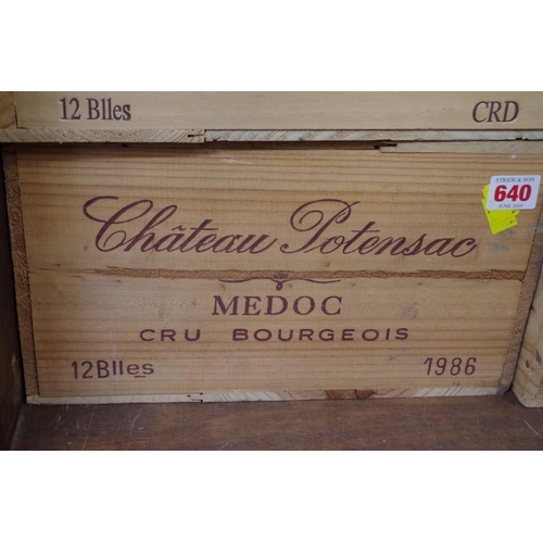 640 - A case of twelve 75cl bottles of Chateau Potensac, 1986, in owc. (12)PLEASE NOTE: ADDITIONAL VAT ON ... 