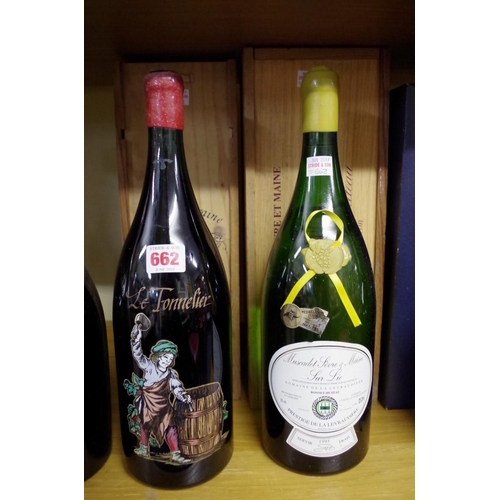 662 - Two 150cl magnum bottles of wine, comprising: Evelyne et Francois Martineau Anjou Rouge; and Mu... 