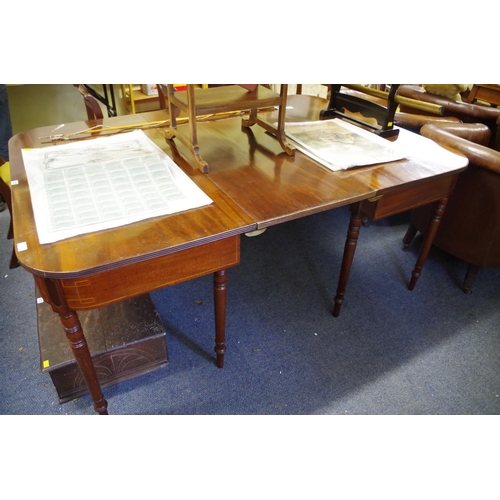 1872 - An early 19th century and later mahogany and line inlaid dining table, with one additional leaf... 