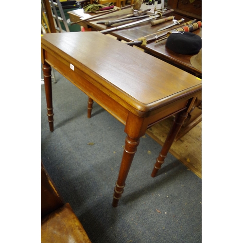 1877 - An unusual Victorian mahogany foldover card table, with telescopic action, 91cm wide. ... 