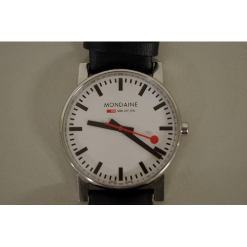 150 - A Mondaine Official Swiss Railways watch, SBB CFF FFS, on original leather strap.