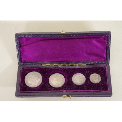 192 - Coins: a cased Victoria maundy money set, three  dated 1897, the one penny dated 1847.... 