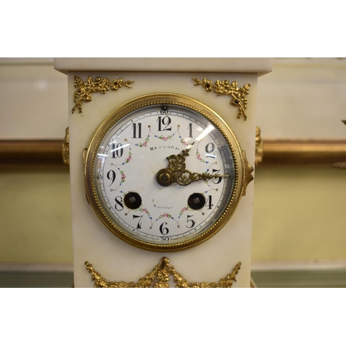 1628 - A late 19th century marble and gilt brass clock garniture, the clock 28.5cm high.... 