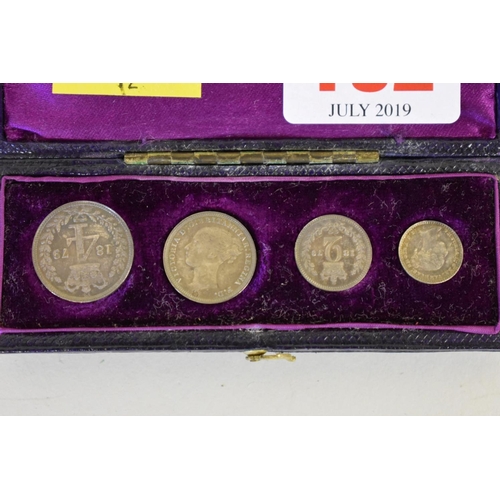 192 - Coins: a cased Victoria maundy money set, three  dated 1897, the one penny dated 1847.... 