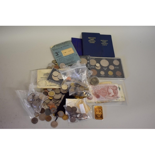 201 - Coins: a quantity of British coins and bank notes; together with a small quantity of US coins etc.... 