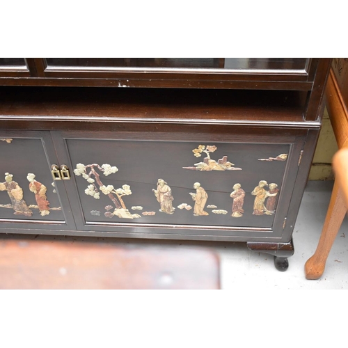 1195 - A Chinese hardwood and hard stone inset display cabinet, 136.5cm wide.