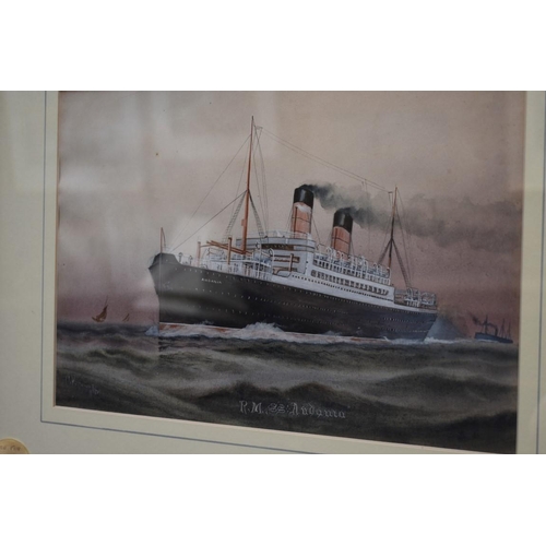 1235 - C Kensington, 'RMSS Andania', signed and titled, watercolour and body colour, 23 x 32.5cm.... 