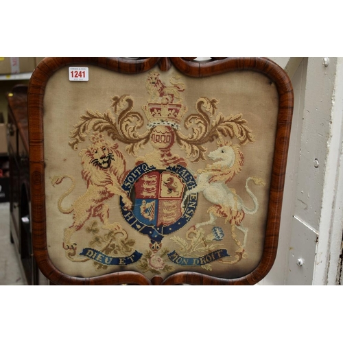 1241 - A Victorian rosewood pole screen, with Royal Coat of Arms needlework panel. ... 