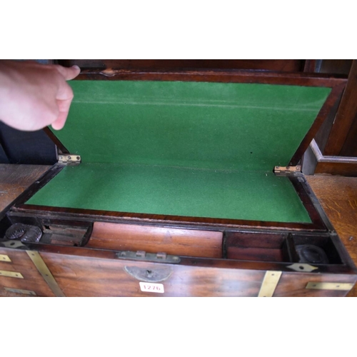 1276 - A 19th century mahogany and brass bound writing slope, 50.5cm wide.