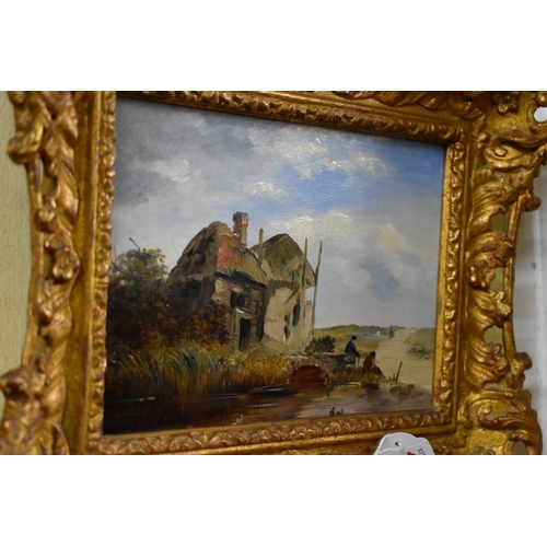 1363 - Henry Bright, a cottage by a ford, oil on board, 14 x 19cm, in a carved gilt wood frame.Provenance: ... 