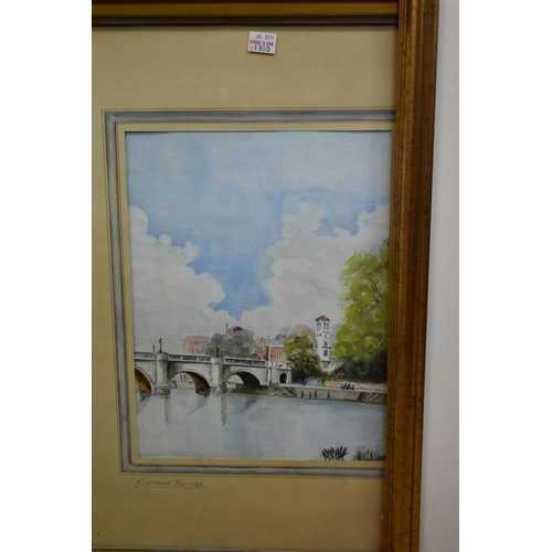 1380 - English School, 'Richmond Bridge', watercolour, 30 x 23.5cm; together with another pencil signed pri... 