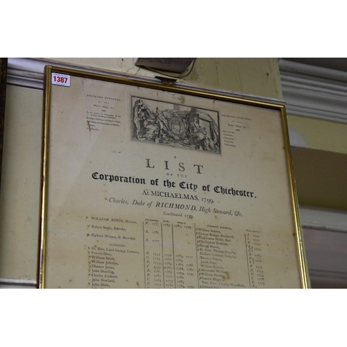 1387 - 'A List of the Corporation of The City of Chichester, at Michaelmas 1799', printed by Seagrave, Chic... 