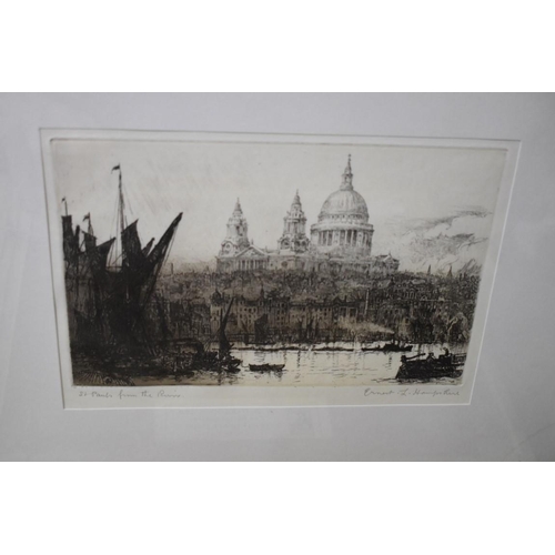 1416 - Ernest L Hampshire, 'St Paul's from The River', signed and titled in pencil, etching, pl.15 x 23cm; ... 