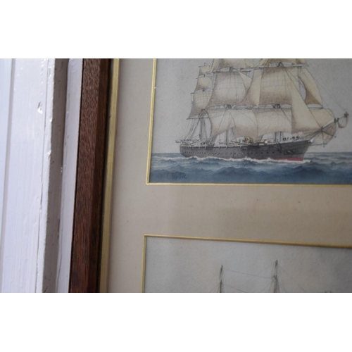 1426 - W L Wyllie, ships, a set of three, each signed, watercolour, 12 x 19.5cm, framed as one.... 