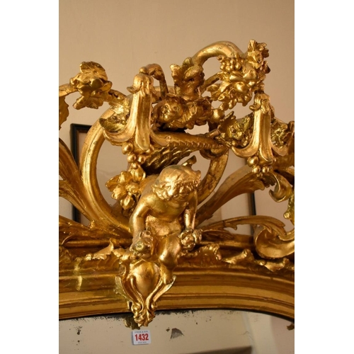 1432 - A very large and impressive 19th century carved gilt framed overmantel mirror, 187.5 x 171cm.... 