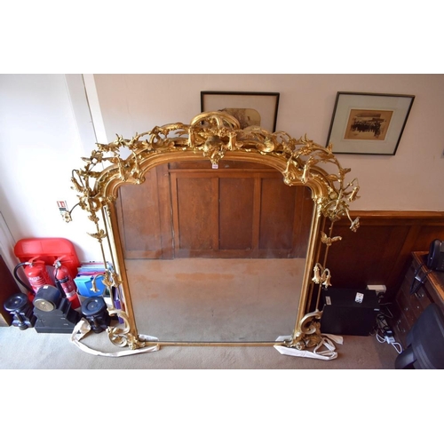 1432 - A very large and impressive 19th century carved gilt framed overmantel mirror, 187.5 x 171cm.... 