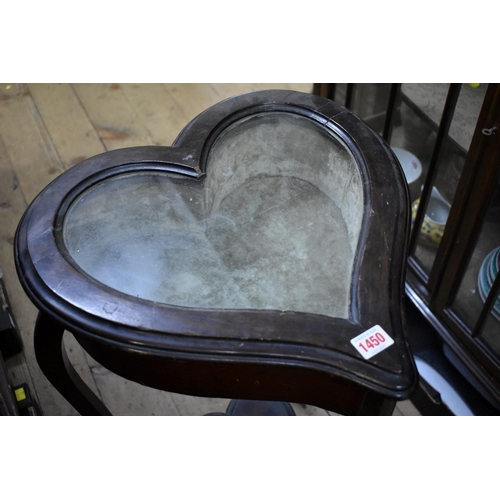 1450 - A circa 1900 heart shaped bijouterie table, 43.5cm wide.  