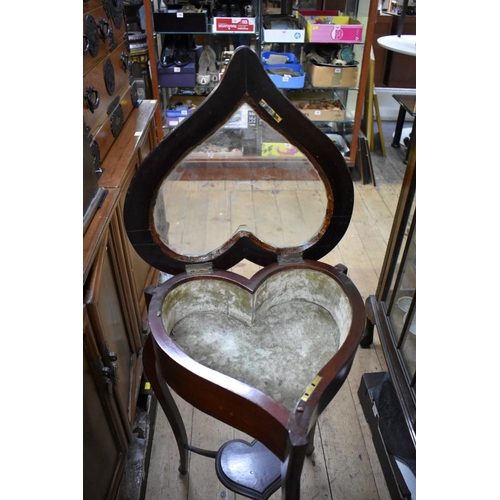 1450 - A circa 1900 heart shaped bijouterie table, 43.5cm wide.  