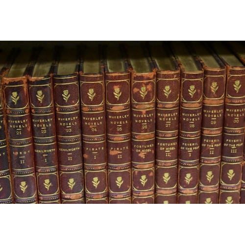 1455 - Forty-eight Waverley novels, half leather.