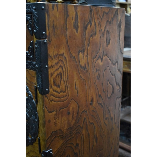 1458 - A reproduction Japanese elm and metal mounted small chest of drawers, 68cm wide.