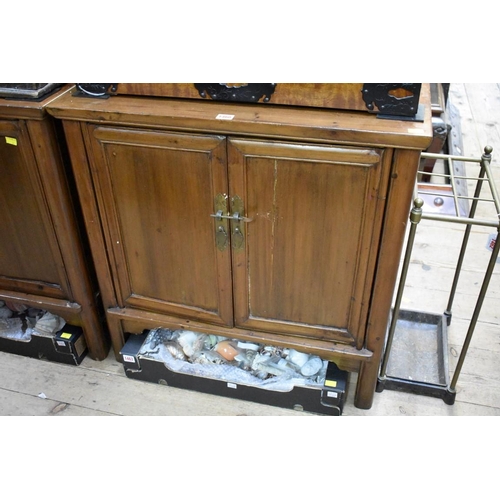 1460 - A pair of Chinese stained pine side cabinets, 75cm wide. 