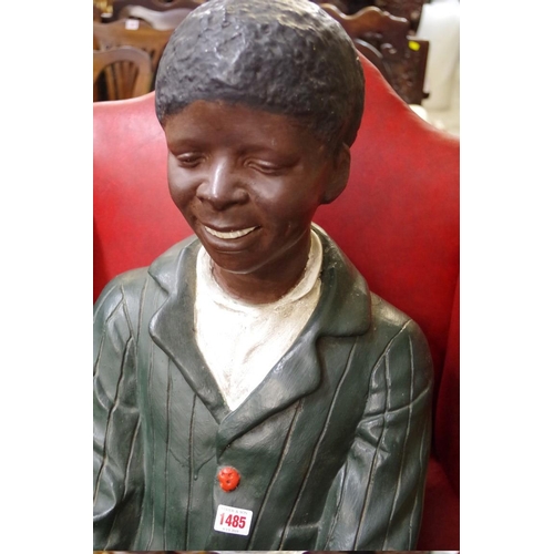 1485 - A Goldscheider style painted plaster lifesize African-American seated boy.  