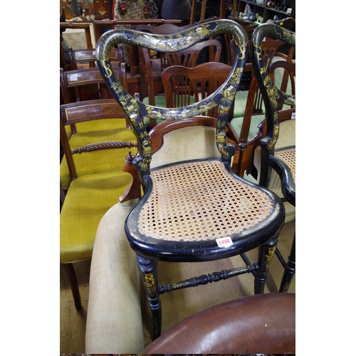 1498 - A pair of Victorian papier-mache and cane seat salon chairs.