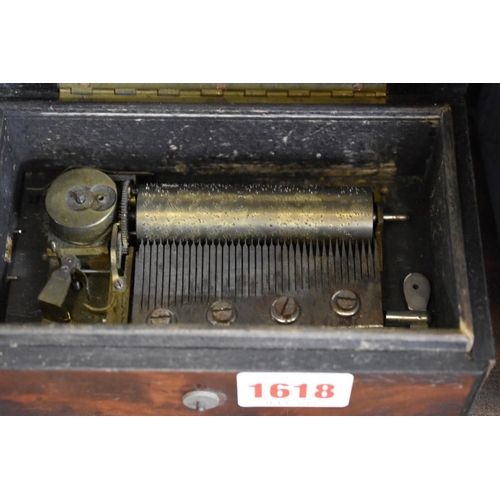 1618 - A small late 19th century thuya wood music box, labelled 'Imhof & Mukle, 110 New Oxford St,... 