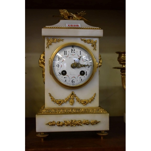 1628 - A late 19th century marble and gilt brass clock garniture, the clock 28.5cm high.... 