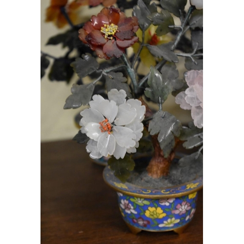 1671 - Four similar Chinese cloisonne enamel and hardstone vases of flowers, largest 23.5cm high.... 