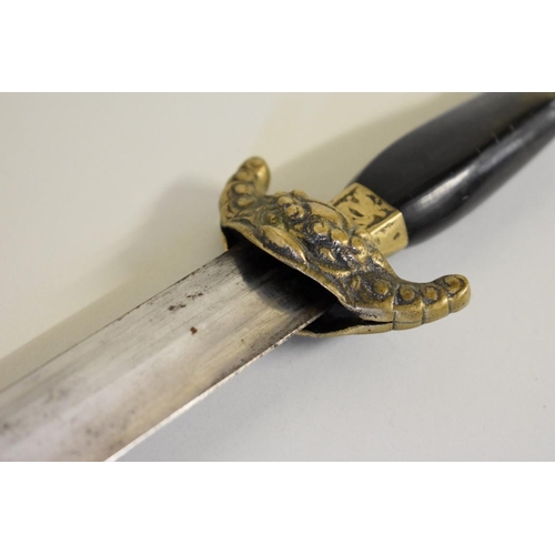 1680 - A Chinese Jian or short sword, having 45cm blade and brass mounted hardwood handle, the shagreen sca... 