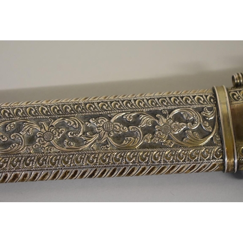 1681 - An ornamental white metal and plated Singalese Sri Lanka kastane, and scabbard, 62cm.... 