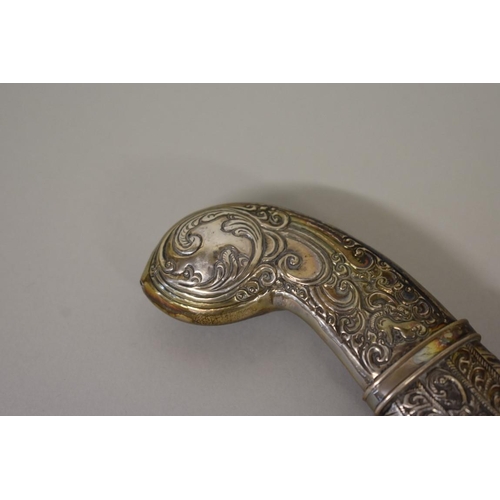 1681 - An ornamental white metal and plated Singalese Sri Lanka kastane, and scabbard, 62cm.... 