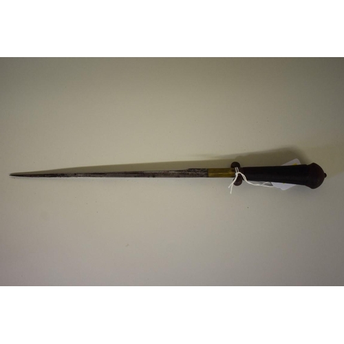 1692 - An antique stiletto dagger, having 23cm blade, in leather sheath.