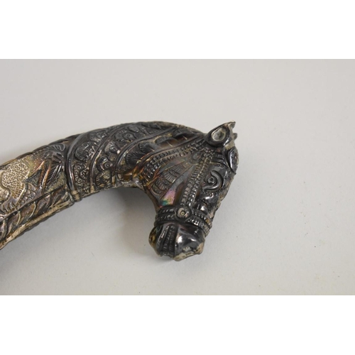 1717 - An Indian dagger, having 17.5cm blade, horse head hilt, with sheath.