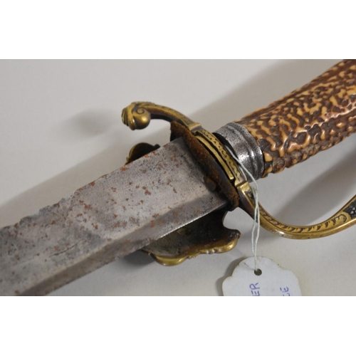 1736 - An antique English hunting hanger, with 53cm sawback blade, no scabbard.