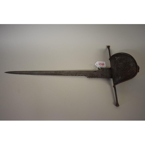 1743 - An antique Spanish main gauche parrying dagger, 45cm blade, no sheath.