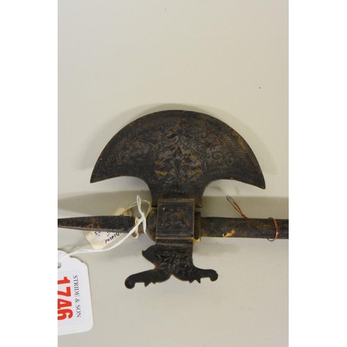 1746 - A 19th century Indian iron Tabar battle axe, 55cm.