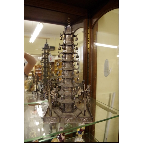 1767 - A Chinese metal pagoda temple, 34cm high.