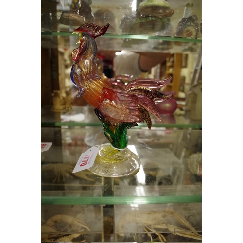 1770 - A Vintage Murano coloured glass cockerel, labelled 'G Giacobbe...', 17.5cm high.