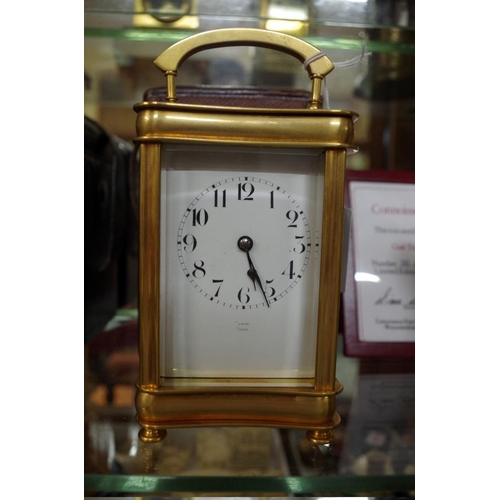 1799 - An old gilt brass carriage clock, striking on a gong, the dial inscribed 'Leroy Paris', height ... 