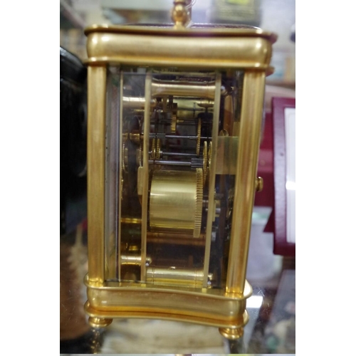 1799 - An old gilt brass carriage clock, striking on a gong, the dial inscribed 'Leroy Paris', height ... 