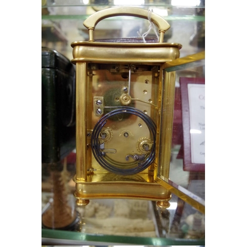 1799 - An old gilt brass carriage clock, striking on a gong, the dial inscribed 'Leroy Paris', height ... 