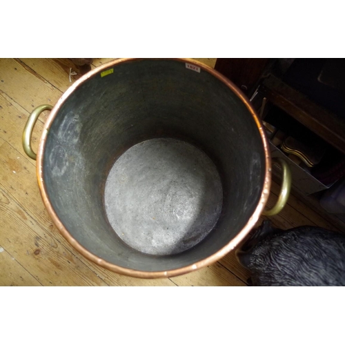 1821 - A large old copper twin handled grain bin, 46.5cm high.