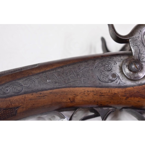 1881 - An antique French muzzle loading percussion side by side shotgun, the lock inscribed 'Ferralage a Gr... 