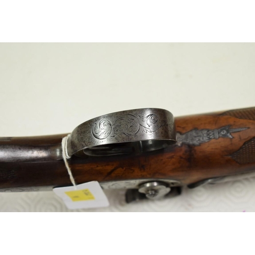 1881 - An antique French muzzle loading percussion side by side shotgun, the lock inscribed 'Ferralage a Gr... 